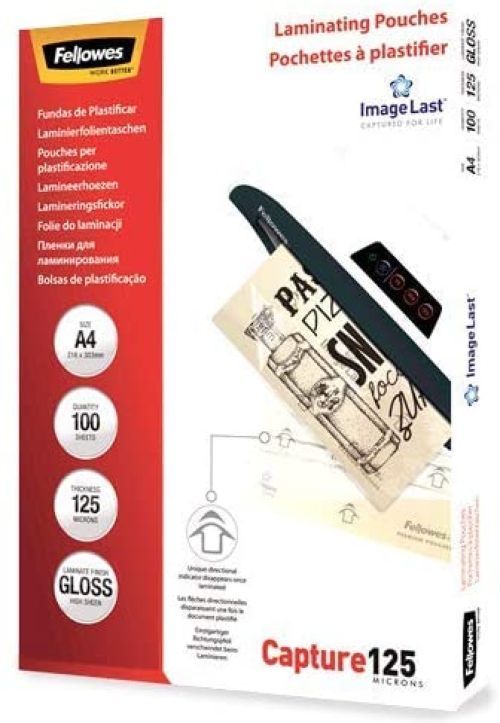 PACK 100 FUNDAS PLASTIFICAR A4 125 MICRAS BRILLO FELLOWES