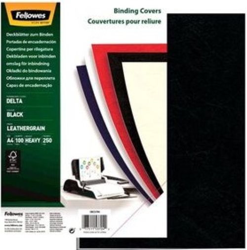 caja 100 tapas de encuadernación a4 carton simil piel delta cuero negro 250g