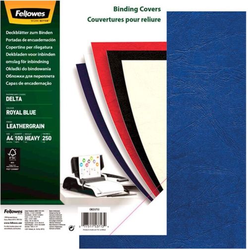 Caja 100 tapas encuadernación a4 cartón simil piel delta cuero azul Royal 250g
