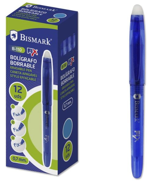 C/12 boligrafo bismark borrable azul punta 0,7mm con capuchon