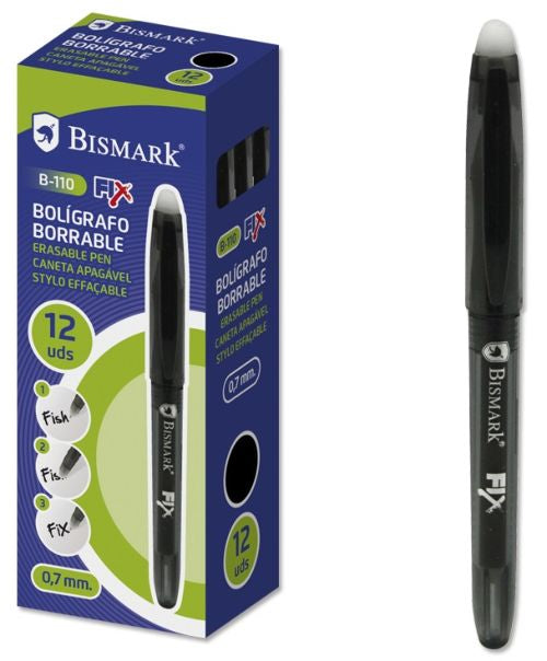 C/boligrafo bismark borrable negro punta 0,7mm con capuchón