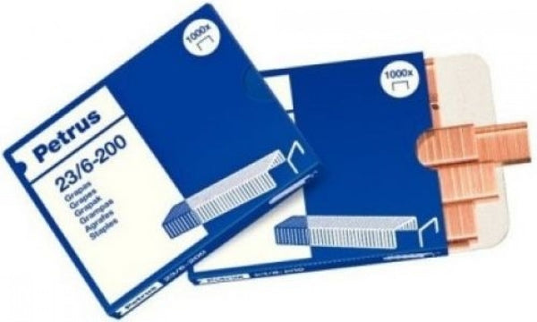 C/25 CAJAS DE 1000 GRAPAS PETRUS 23/6 COBREADAS