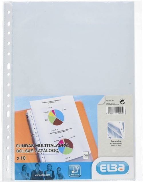 Paq/10 fundas portadocumentos A4 multitaladro polipropileno 70 micras cristal