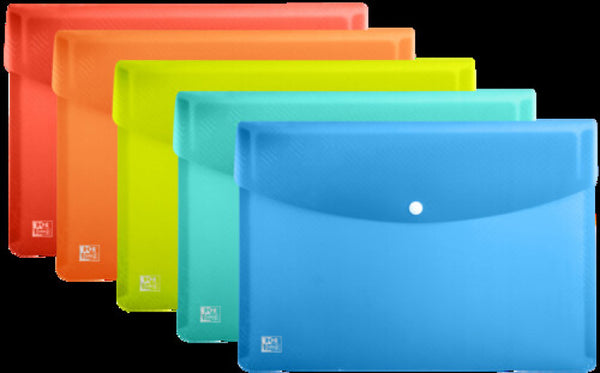 PAQ/5 CARPETA SOBRE PLASTICO A4 CIERRE BROCHE SURTIDOS