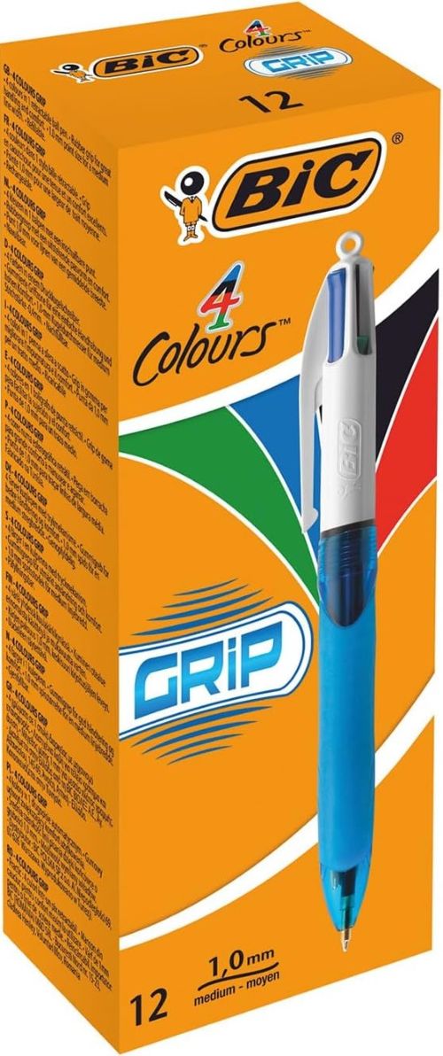 C/12 BOLIGRAFOS BIC 4 COLORES GRIP PUNTA 1,0MM