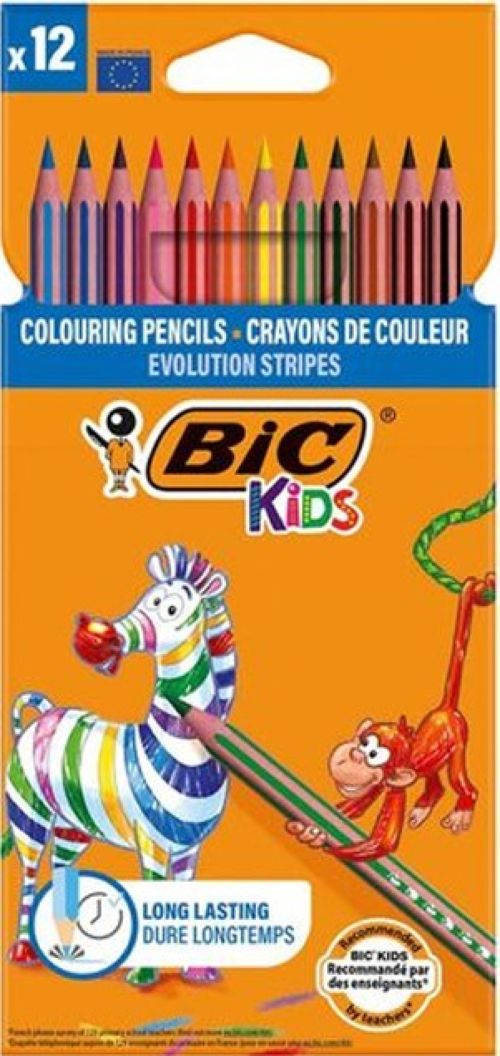ESTUCHE 12 LAPICES COLORES BIC KIDS EVOLUTION STRIPES