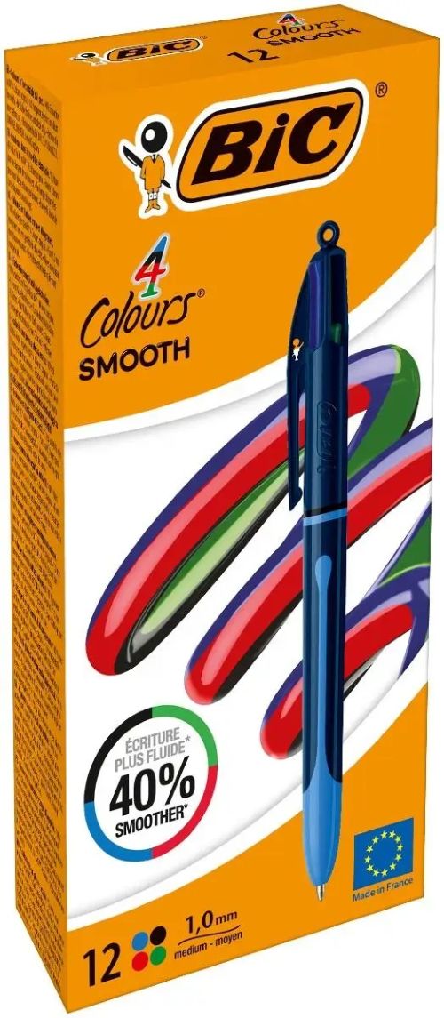 C/12 boligrafos bic 4 colores smooth drop punta 1mm
