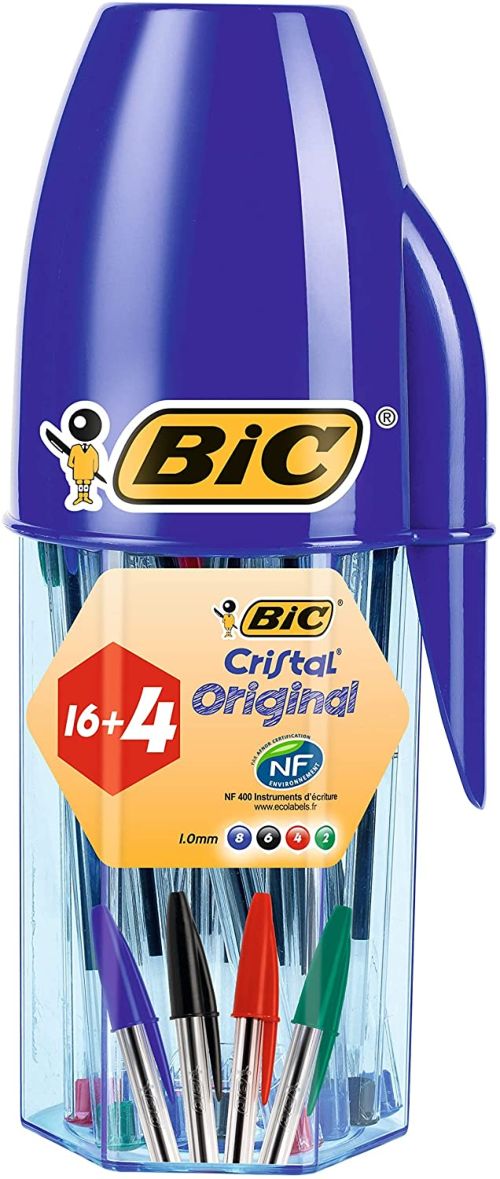 MEGATUBO 20 BOLIGRAFOS BIC CRISTAL COLORES SURTIDOS