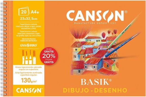 Bloc dibujo espiral basik liso a4+ 20 hojas 130g. microperforado 20% de hojas gratis