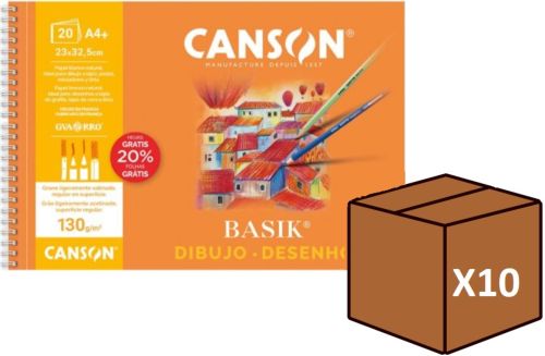 (pack 10u.) bloc dibujo espiral basik con recuadro a4+ 20h 130g. microperforado 20% de hojas gratis