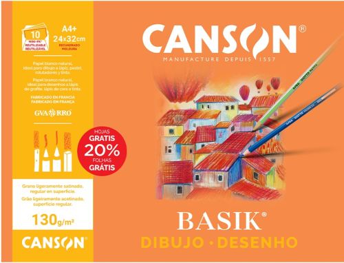 Minipack 8+2 laminas dibujo basik A4+ con recuadro 24x32cm 130g. 20% de hojas gratis