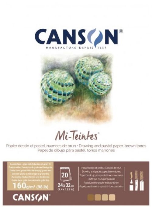 Bloc encolado canson mi-teintes 24x32cm 30h 160g hojas tonos tierra