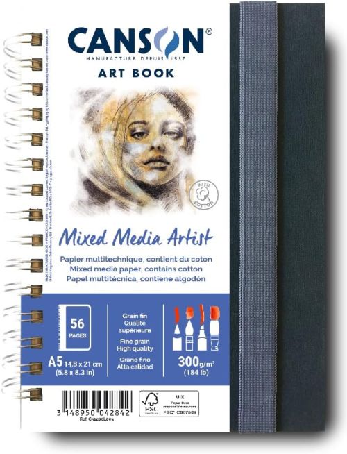 Cuaderno canson mix media artist 14,8x21 (retrato) 28h 300g grano fino