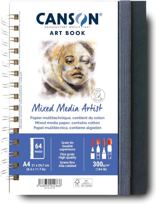Cuaderno canson mix media artist 21x29,7cm (retrato) 28h 300g grano fino