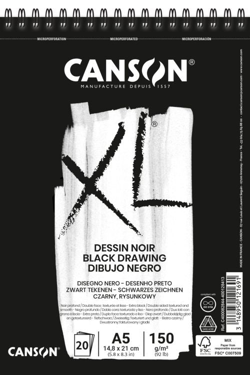 BLOC DIBUJO CANSON XL NEGRO A5 20H 150G.