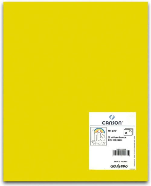 Paq 25 cartulinas iris 50x65 cm. color gualda 185 g.