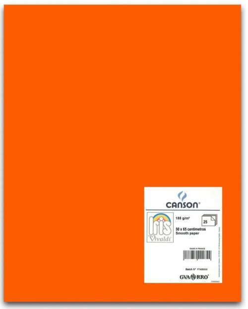 Paq 25 cartulinas iris 50x65 cm. color mandarina 185 g.