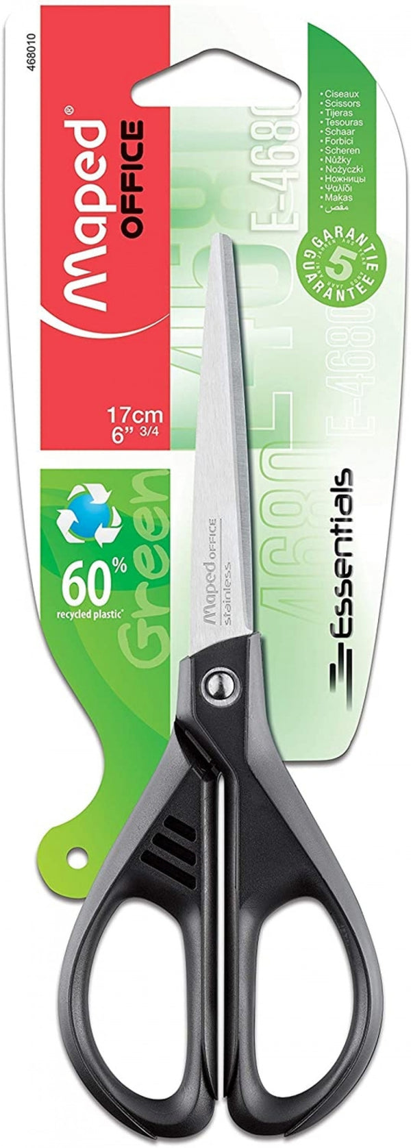 TIJERA OFICINA 17CM SIMETRICA ESSENTIALS GREEN MAPED