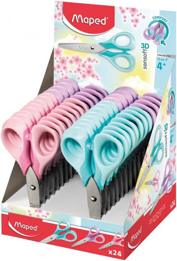 Exp 24 tijera escolar sensoft 13cm aros flexibles colores pastel