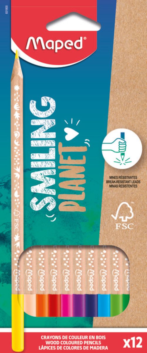 Estuche 12 lápices de colores triangular smiling planet Maped