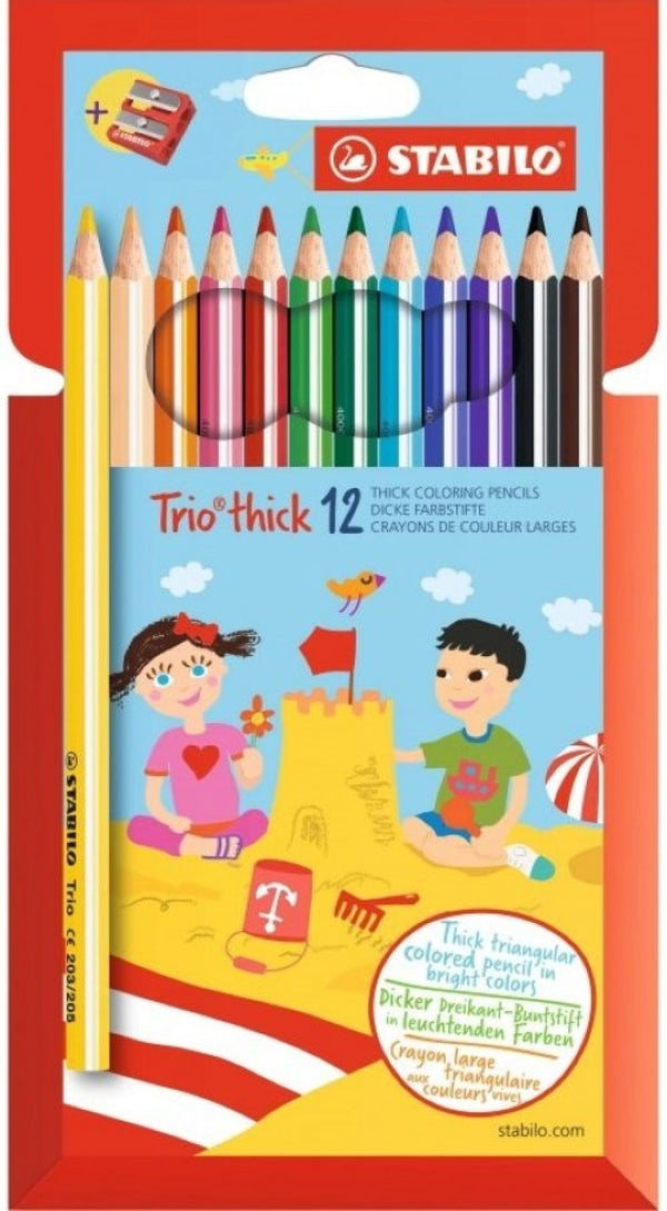 Estuche 12 lapices colores trio grueso stabilo
