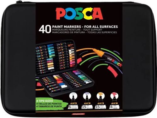 MALETIN 40 ROTULADORES UNI-POSCA PC1M-PC3M-PC5M-PC8K