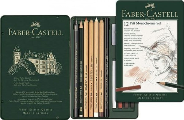 Caja metalica 12 piezas pitt monochrome faber castell