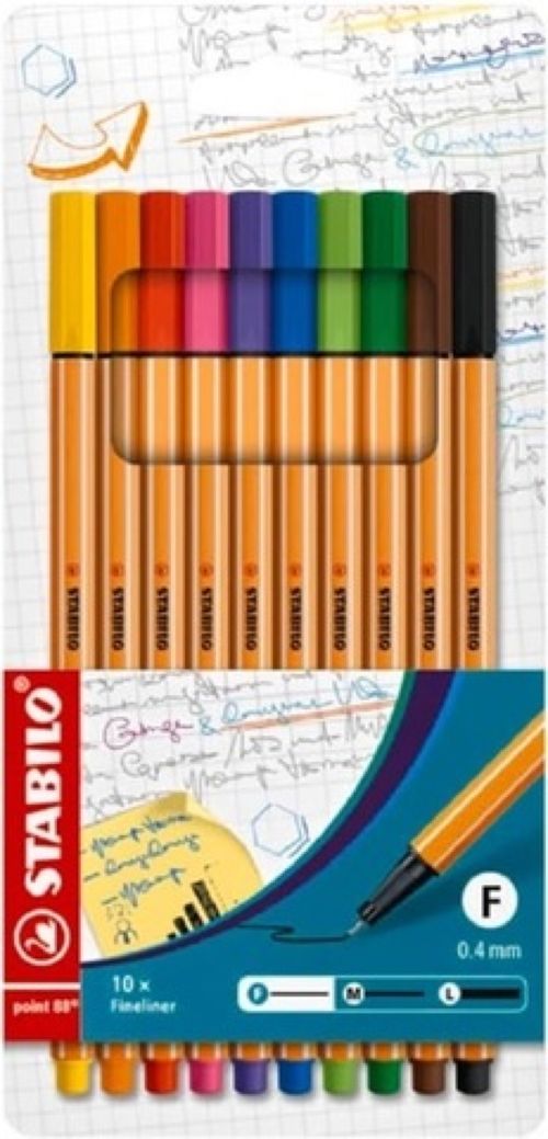 ESTUCHE 10 COLORES STABILO POINT 88 PUNTA DE FIBRA 0,4MM.