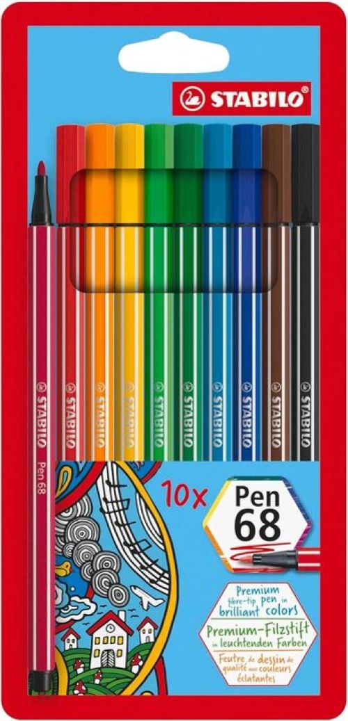 Estuche 10 colores stabilo pen 68 punta media