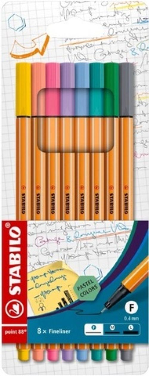 ESTUCHE 8 COLORES PASTEL STABILO POINT 88 PUNTA FIBRA 0,4MM