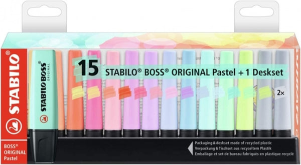Estuche 15 marcador fluorescente stabilo boss pastel colores surtidos