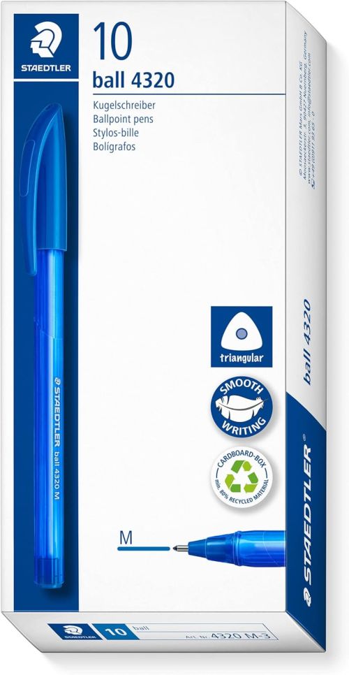 C/10 boligrafo triangular retráctil staedtler ball 4320 punta M color azul