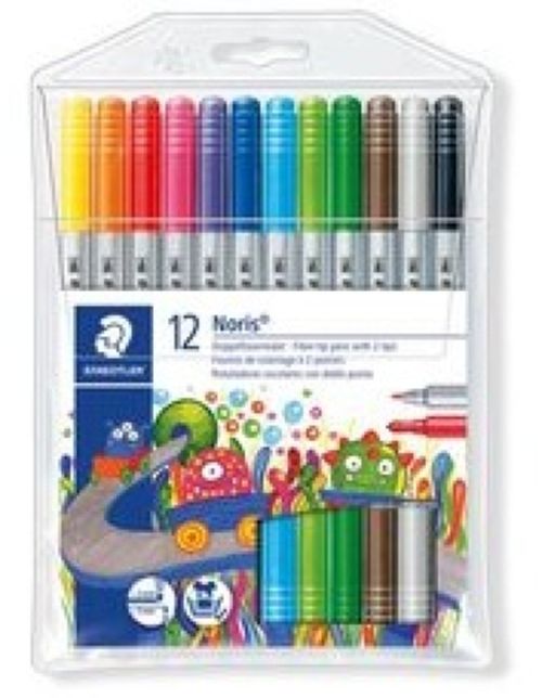 Estuche 12 rotuladores doble punta fina/gruesa noris 320