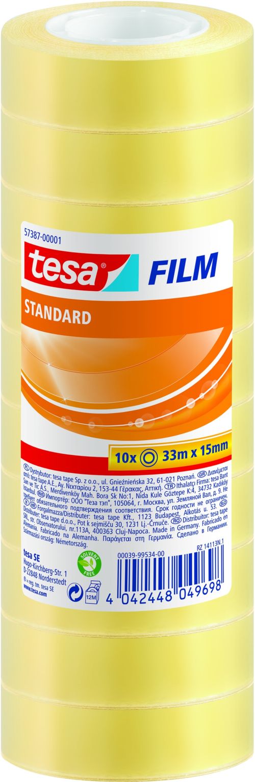 Pack 10 rollos tesafilm standard 33mx15mm tesa