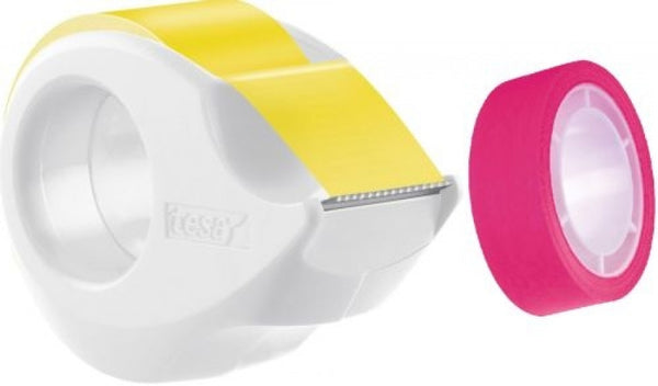 Caja 14 rollos tesafilm neon 10mx19mm amarillo/rosa + mini dispensador
