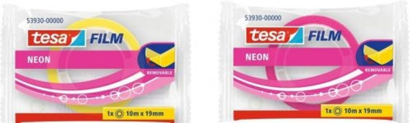 Caja 20 rollos tesafilm neon 10mx19mm amarillo/rosa fluor en bolsita