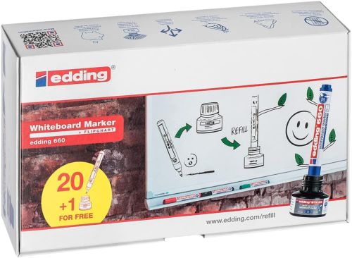 Pack 20 rotulador edding 660 azul pizarra blanca + 1 tintero sin cargo