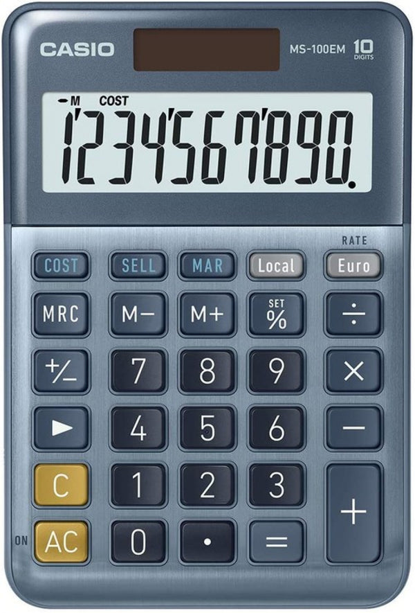 Calculadora sobremesa ms-100em 10 digitos solar/pilas azul