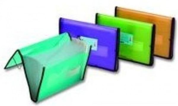 Caja 12 carpeta fuelle A4 colores surtidos polipropileno con 12 departamentos y ribete