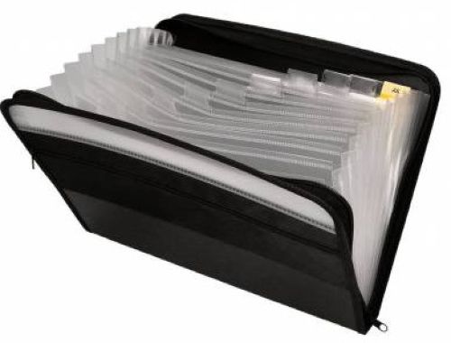 Carpeta fuelle a4 color negro polipropileno 12 departamentos con ribete y cierre con gomas
