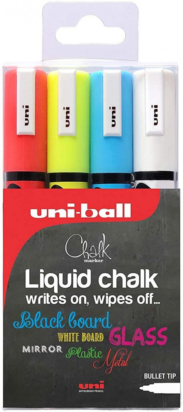 Estuche 4 rotuladores tiza liquida uni-chalk marker pwe-5m