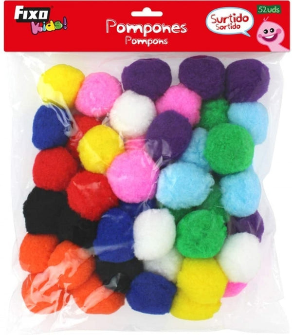 PAQ/52 POMPONES 5CM COLORES SURTIDOS FIXO
