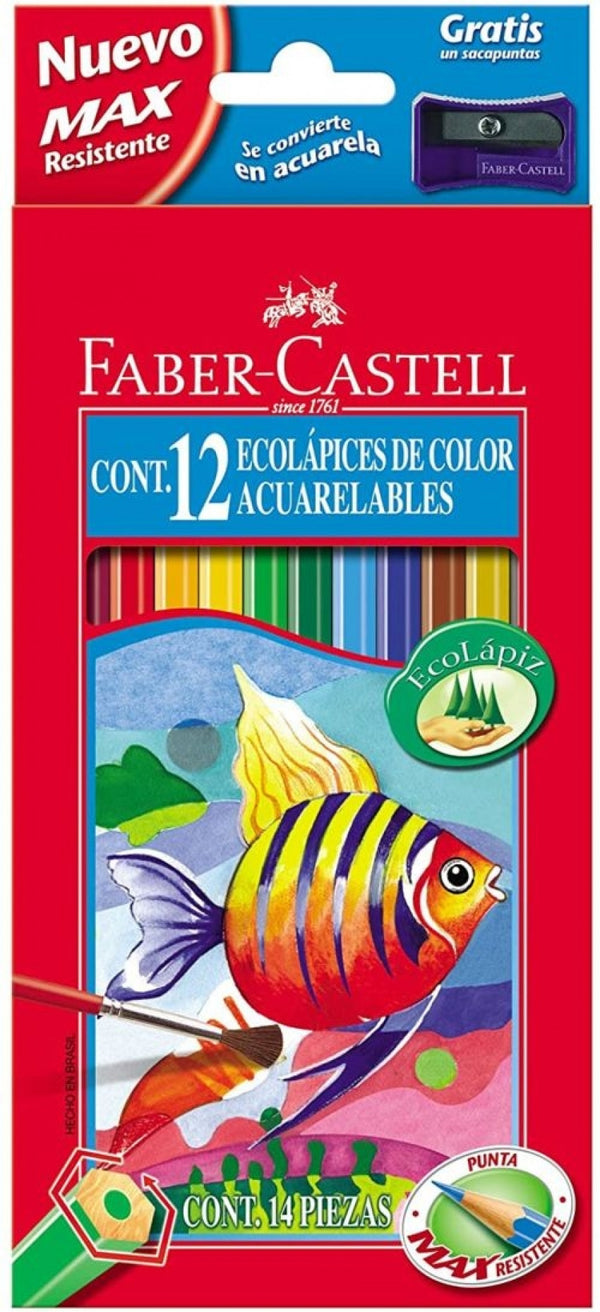 Estuche 12 lápices acuarelables + pincel Faber-Castell