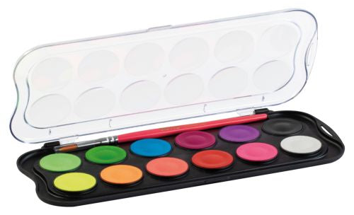 Estuche plastico 12 acuarelas fluo giotto + pincel colores surtidos