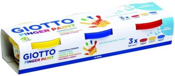 Estuche 3 botes pintura dedos 100ml giotto colores amarillo, rojo y azul