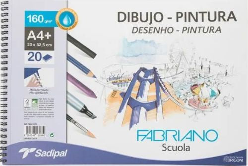 Bloc dibujo espiral tempera-acuarela a4+ 20h 160g. microperforado abriano