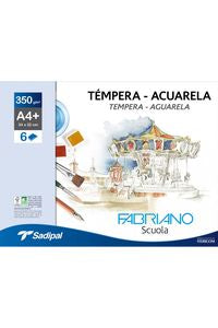 Minipack 6 laminas acuarela a4+ 350g fabriano scuola