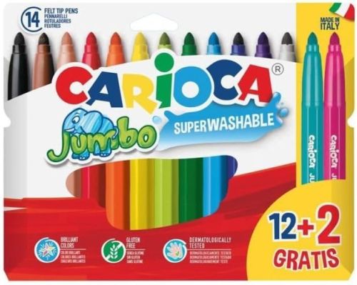 ESTUCHE 12+2 ROTULADORES CARIOCA JUMBO SUPERLAVABLES