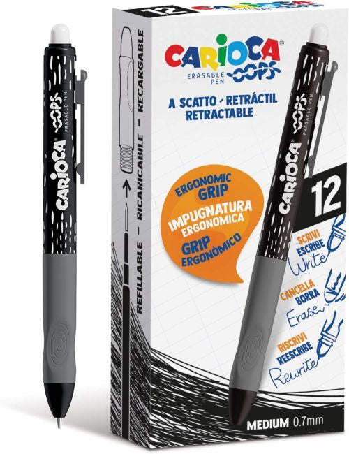 C/12 boligrafo borrable retactil negro carioca oops