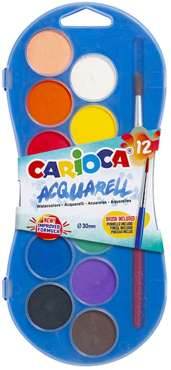 ESTUCHE PLASTICO 12 ACUARELAS CARIOCA WATERCOLORS